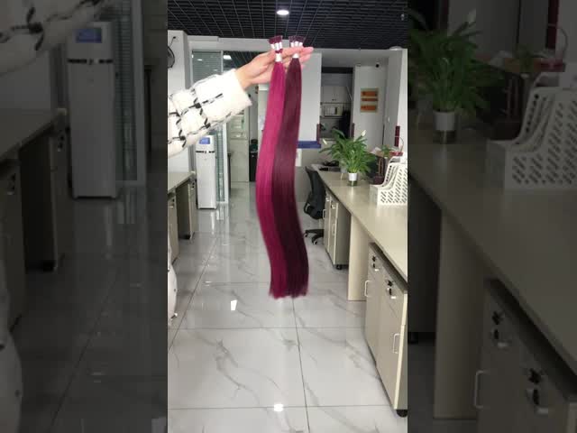 Wholesale Cuticle Aligned I Tip Human Hair Extensions Burg And 99J Color Straight Hair Extensions