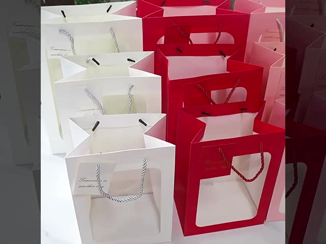 Transparent Window Paper Gift Bags For Flower Bouquets Birthday Present Packaging Bags