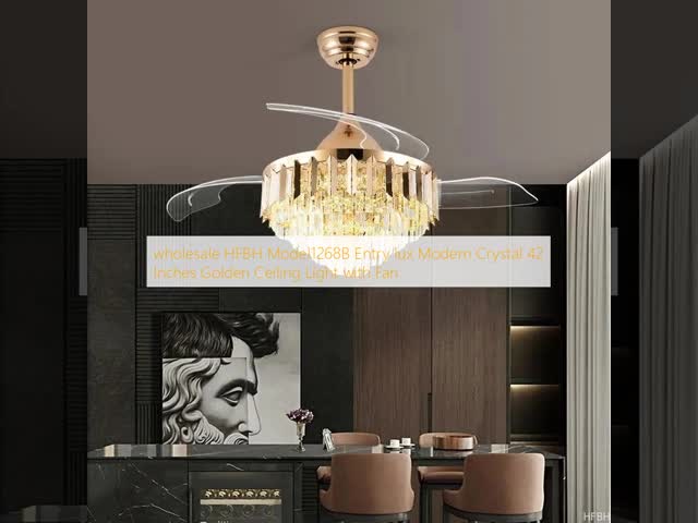 wholesale   HFBH Model1268B Entry lux Modern Crystal 42 Inches Golden Ceiling Light with Fan