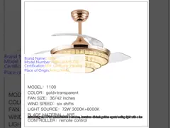 wholesale   HFBH Model1268B Entry lux Modern Crystal 42 Inches Golden Ceiling Light with Fan