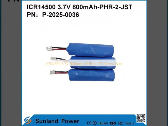 ICR14500 3.7V 800mAh-PHR-2-JST-10mm Wire Battery