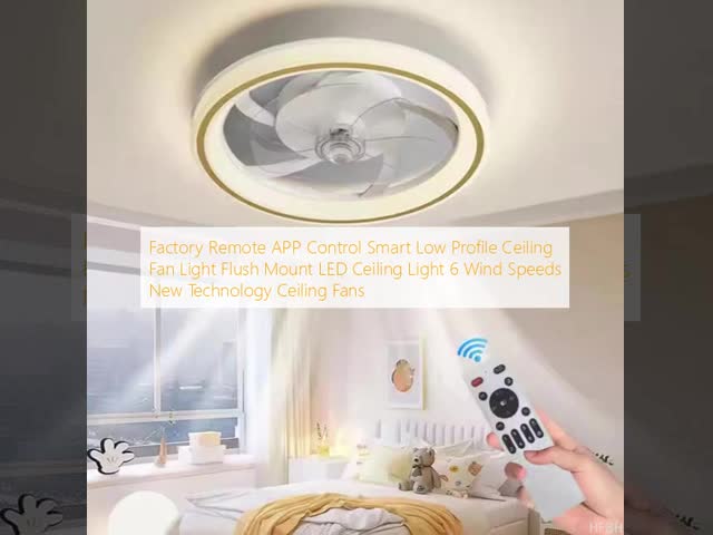 Factory Remote APP Control Smart Low Profile Ceiling Fan Light Flush Mount LED Ceiling Light 6 Wind Speeds