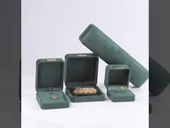 Octagonal army green Velvet Jewelry Box customizable flip Jewellery Box With Golden patch