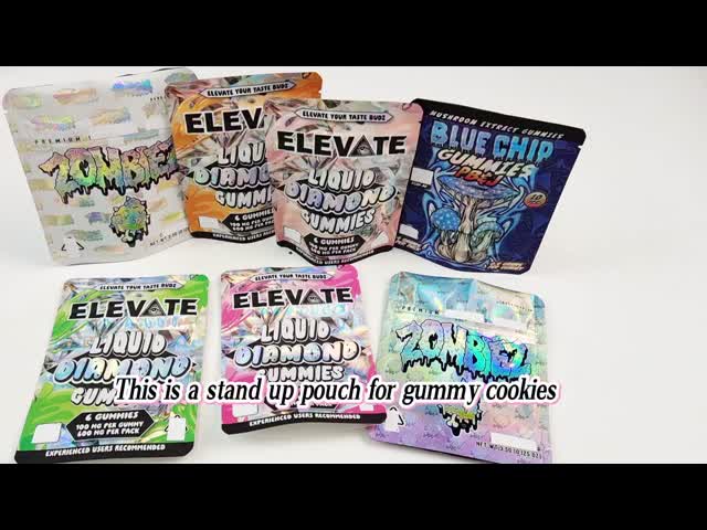 Die Cut Cali 3.5g 7g 14g 28g Mylar Bagsfor Gummies Chewing Gum Holographic Smell Proof Ziplock Bags