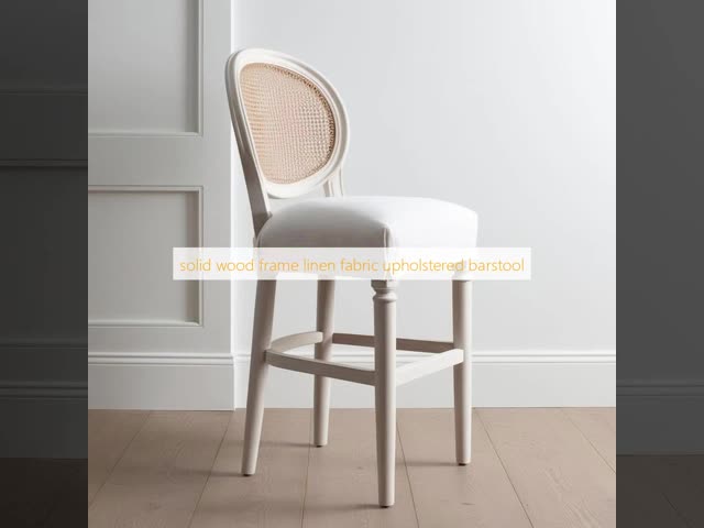 Linen Solid Wood Barstool Removable Upholstered Wood Bar Stools Stylish