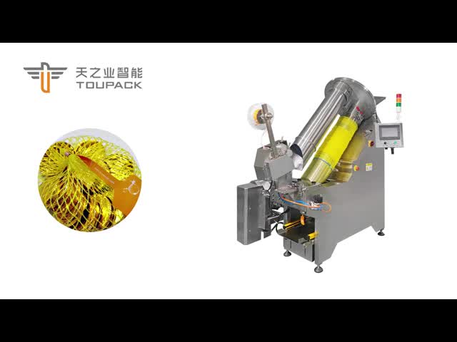 Machine d'emballage automatique de sacs en filet de noix de haute qualité pour l'emballage de sacs en filet d'ail, d'oignons, de pommes de terre, d'agrumes, de pièces de chocolat vidéo