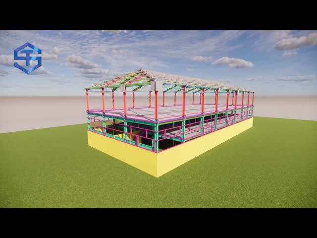 Q235B ASTM A36 Prefabricated Steel Cow Shed With Q355B Beams 20lb Roof Load