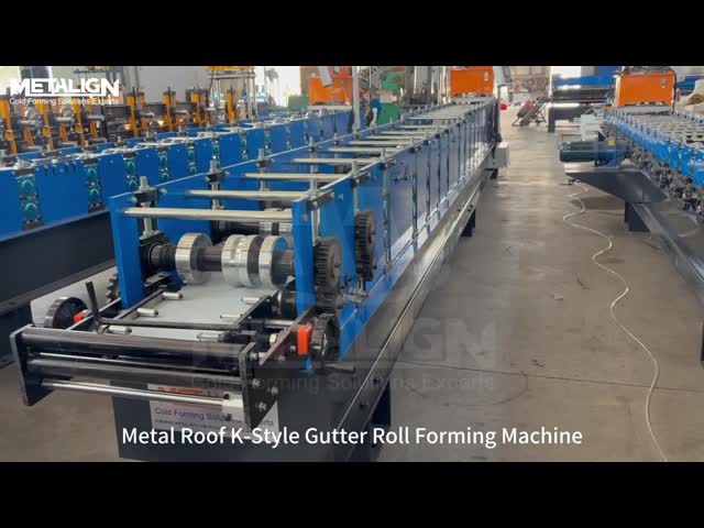 Máquina formadora de rollos para techos con canalones de lluvia estilo K con espesor de material de 0,4-0,8 mm y velocidad de formación de 15-20 m/min El video
