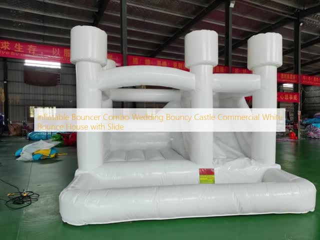 Commercial White Inflatable Bouncer Castle with Slide 0.55mmPVC