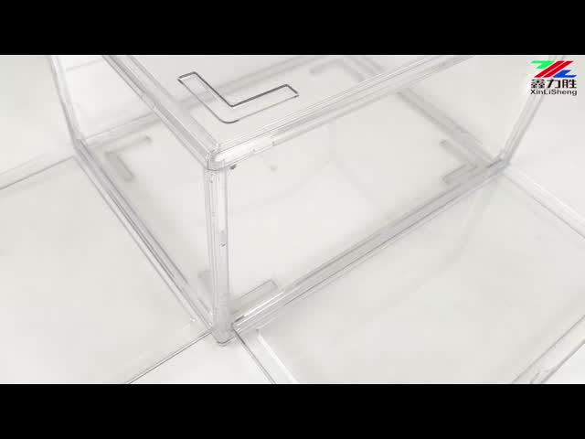 Custom Transparent Plastic Sneaker Stackable Shoe Storage Boxes Drop Front Acrylic Drawer Type Magnetic Clear Shoe Box