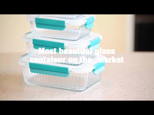 IKOO Borosilicate Glass Food Container with Airtight Locking Lids Stackable Design and 560℃ Oven Safe