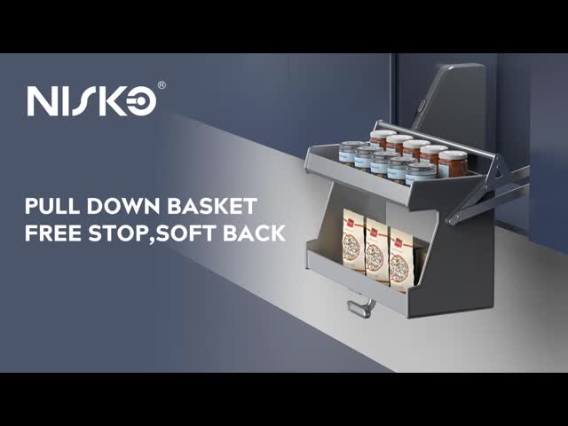 Kitchen Pull Down Cabinet Lift Pantry Organizer Basket For Seasoning Bottles Storage