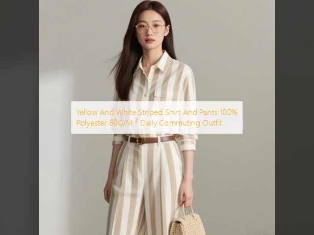 Yellow / White Woven Shirt Fabric 80GSM 100 Percent Polyester Fabric For Daily Commuting Outfit