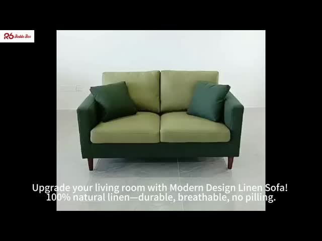 Breathable Upholstered Cushion Linen Fabric Sofa Sets Living Room Furniture 2 Seater
