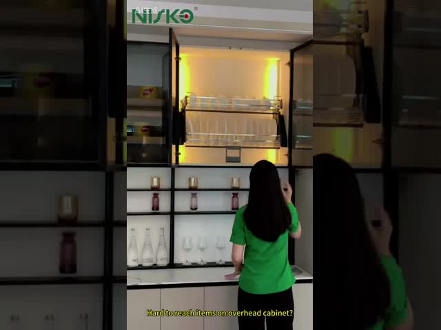 2 Tiers Pull Down Elevator Basket Wire Cabinet Basket Dishes Bowl Kitchen Solution