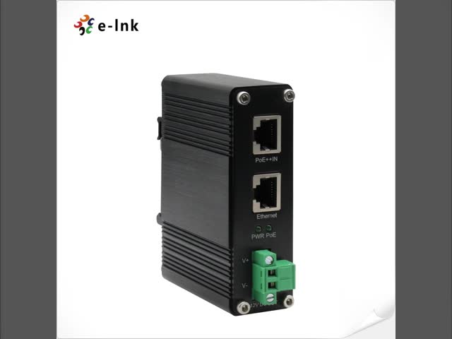 Industrial 10/100/1000Mbps 802.3bt PoE++ Splitter Output Voltage 12VDC with One RJ-45 PoE Port (Data & Power In)