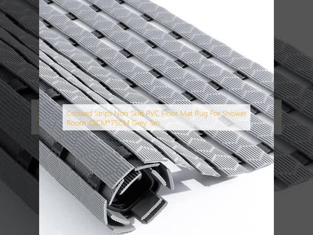 Crossed Strips Non Skid PVC Floor Mat Rug For Shower Room 45CM*75CM Grey Tan