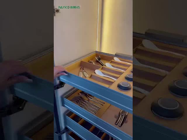 Multipurpose Kitchen Pull Out Basket Wooden Storage Organiser Adjustable With Light