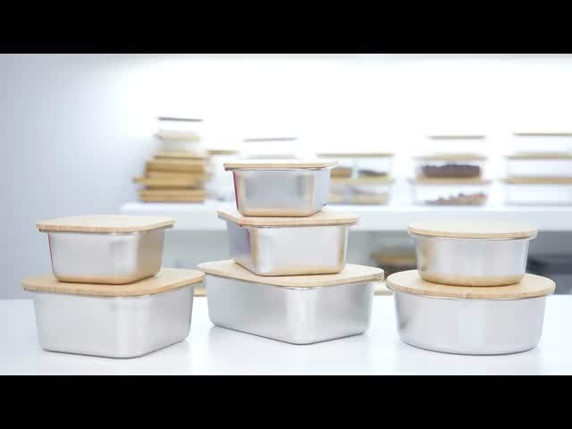Multifunctional Airtight Freezer Safe Stainless Steel Food Container with Bamboo Lid Reusable Meal Prep Box