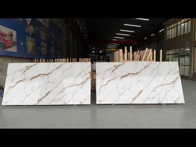 OLK1004G Multi Colors Background With Calacatta Gold New Collection Vain To Full Body Printed Quartz Stone