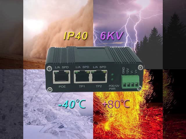 Industrial IEEE802.3af/at PoE Splitter with 2-port switch function, output voltage 12VDC with Distance up to 100 meters