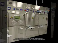 Cellula calda di sintesi per la linea di produzione radiofarmaceutica Standard GMP con monitoraggio della dose in tempo reale con filtrazione Hepa Filtro di carbonio attivo pressione negativa