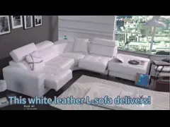 White Leather L - Shaped Sofa with Adjustable Headrests: Custom Comfort for Urban Living