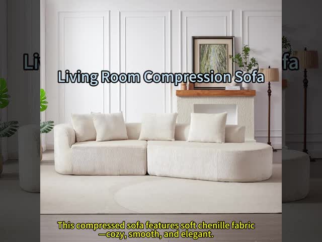 Curved Microfiber Chenille Compressed Sofa And Loveseat Vacuum Packed
