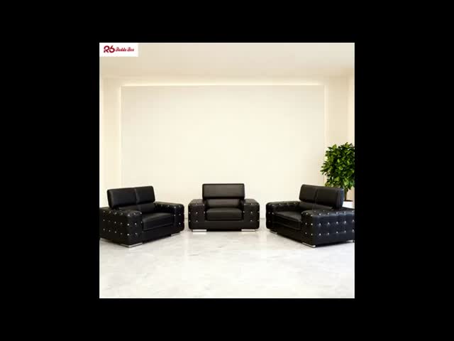 Residential Tufting Black Leather Sectional Sofa Marquette Scandinavian Couch