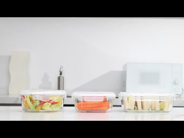IKOO Borosilicate Glass Food Container with Vented 4 Lock PP Lid