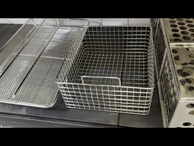 304 Stainless Steel Woven Mesh Basket Industrial Workshop Cleaning Storage Metal Wire Mesh Basket