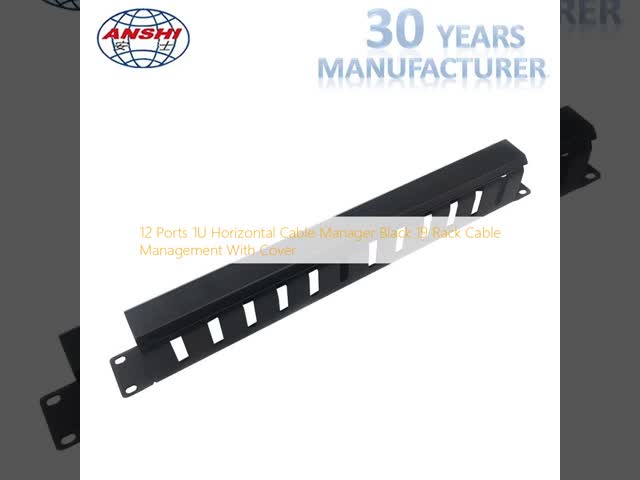 12 Ports 1U Horizontal Cable Manager Black 19 Rack Cable Management  With Cover