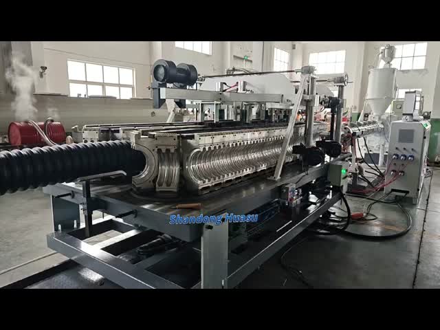 Double Wall Corrugated Pipe Extrusion Line with 1 Set Water Cooling Tank HV>740 Barrel Screw and 1 Year Warranty video