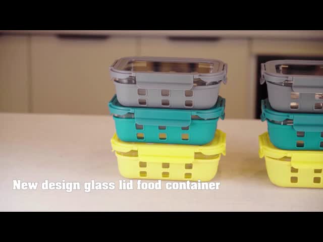 IKOO Glass Containers Supplier Leak Proof Airtight Borosilicate Glass Food Storage Container Microwave Safe with Silicone Sleeve