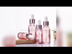 Pink Essential Oil Dropper Bottle 1oz Glass Round Shape For Cosmetics