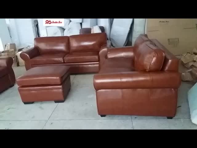 Ergonomic Polished Brown Full Grain Leather Sofa Corner Lounge Anti Aging