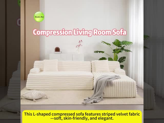 Modern Velvet Compressed Sofa Couch L Shape Gray Upholstered OEM