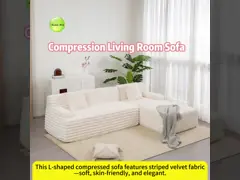 Modern Velvet Compressed Sofa Couch L Shape Gray Upholstered OEM