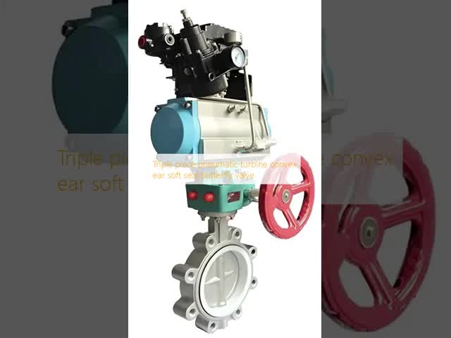 ISO9001 ISO14001 Certified Triple Piece Pneumatic Butterfly Valve with Convex Ear and Soft Seal