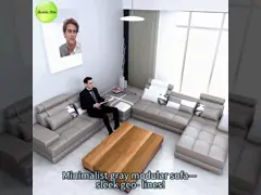 Minimalist Gray Leather Modular Sofa: Geometric Lines, Premium Build – Modern Art Hub Transform