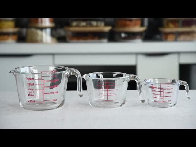 IKOO High Borosilicate Glass Measuring Cup Set with 250ml, 500ml, 1000ml Capacity and Heat Resistant for Baking and Cooking