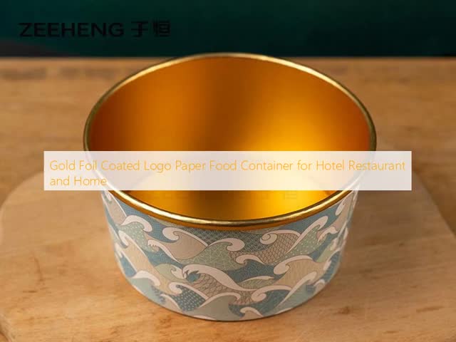 Gold Foil Coated Logo Paper Food Container 750ml for Hotel Restaurant and Home