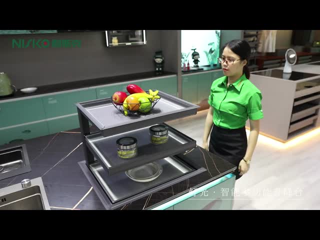 Built-in Intelligent Touch Lift Wine Bottle Shelves Kitchen Hidden Storage Baskets