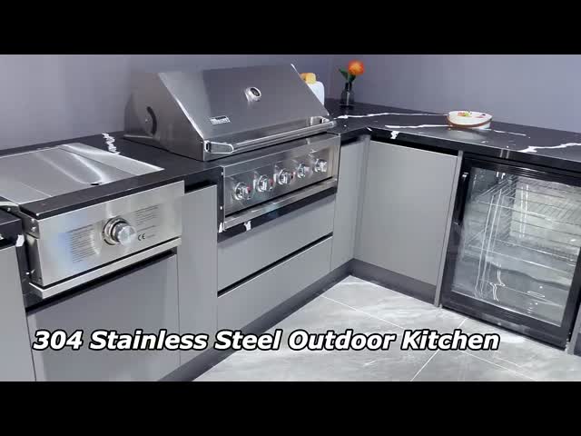 Prefabricated 316L Stainless Steel Outdoor Kitchen Unit Cabinets Customized