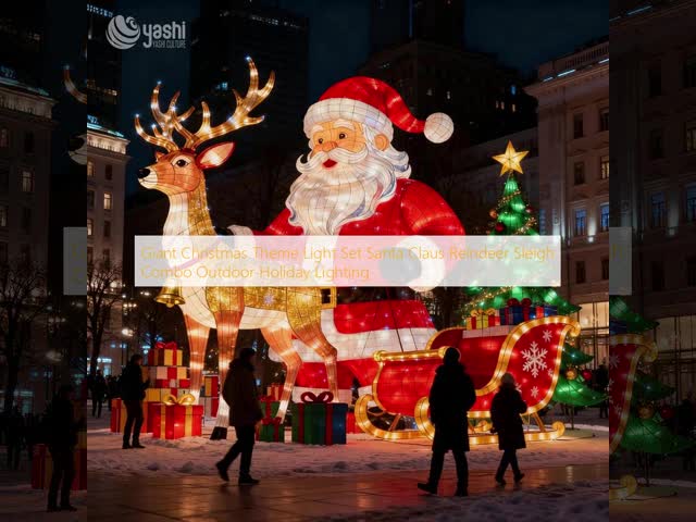 Giant Christmas Theme Light Set Santa Claus Reindeer Sleigh Combo Outdoor Holiday Lighting