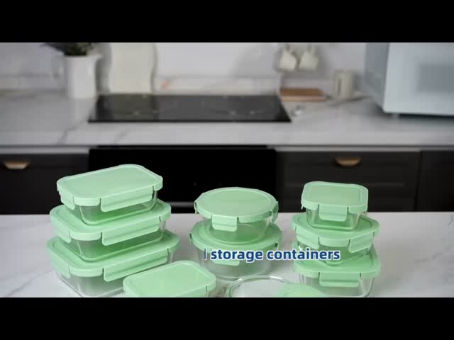 IKOO Airtight BPA-Free Glass Food Storage Containers with 4-Sided Snap-Lock Lids for Fresh-Keeping Meal Prep