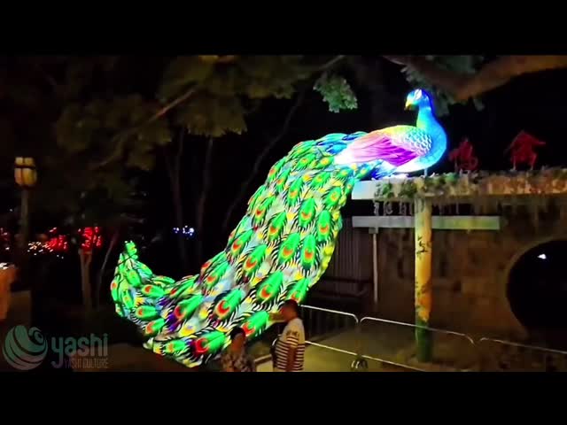 Park Zigong Peacock Lanterns Handcrafted for Outdoor Light Exhibitions