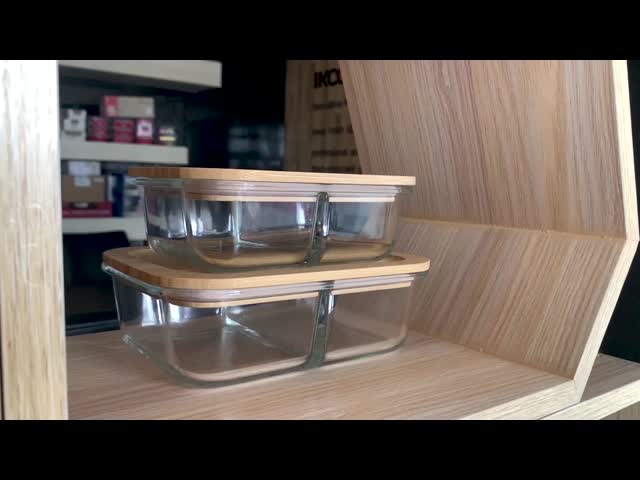 IKOO Bamboo Lid Divided Glass Container - Borosilicate Microwave Safe