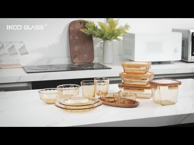 Amber Color Glass Tableware Set Made of High Borosilicate Glass BPA-Free & Eco-Friendly for Food and Beverage Serving