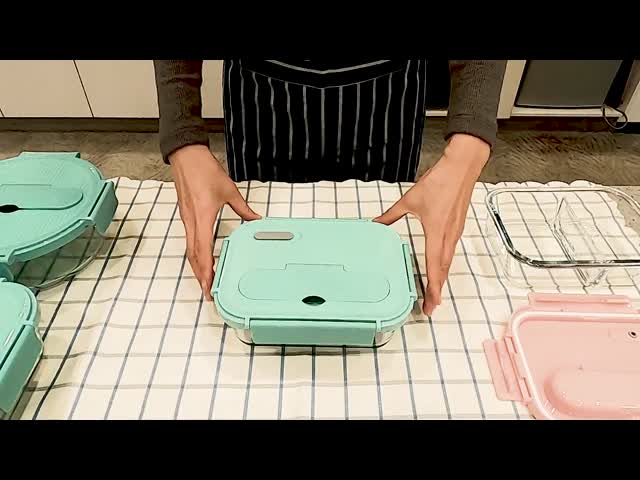IKOO High Borosilicate Glass Lunch Box with Leak-Proof Lid and Microwave Safe Food Storage Container